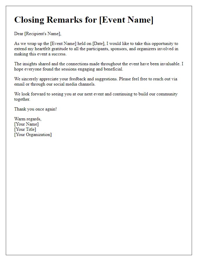 Letter template of closing remarks for event planning