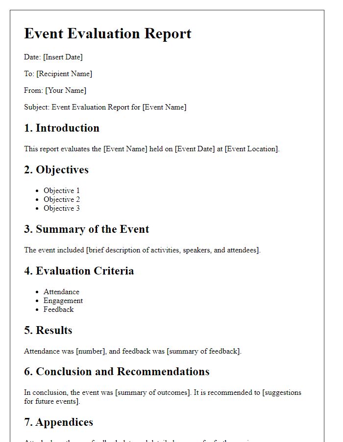 Letter template of event evaluation report