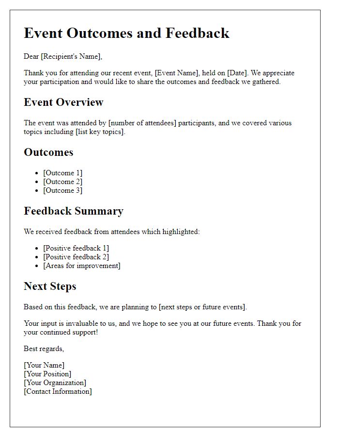 Letter template of event outcomes and feedback