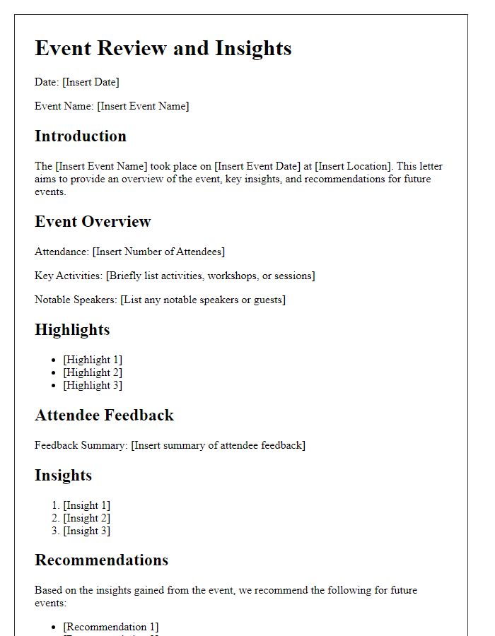 Letter template of event review and insights