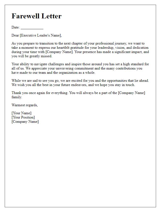 Letter template of farewell for a departing executive leader