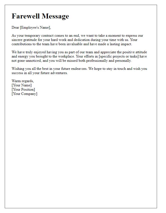 Letter template of farewell for temporary contract worker