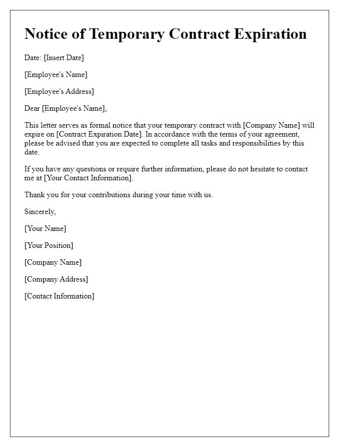 Letter template of notice for temporary contract expiration