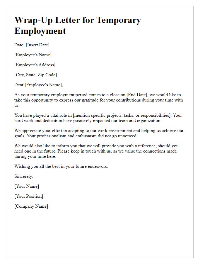 Letter template of wrap-up for temporary employment