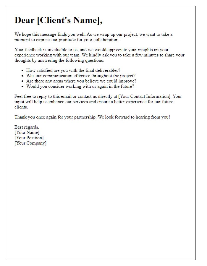 Letter template of client feedback request post project closure
