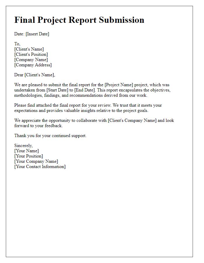 Letter template of final project report submission to clients