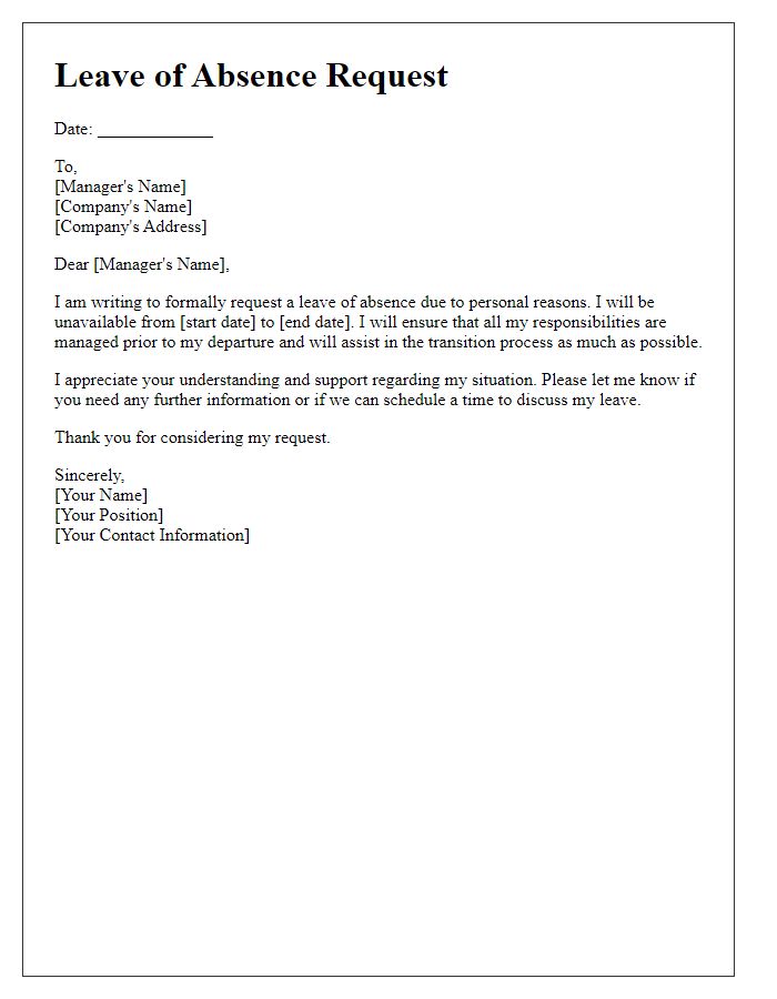 Letter template of leave of absence for parting