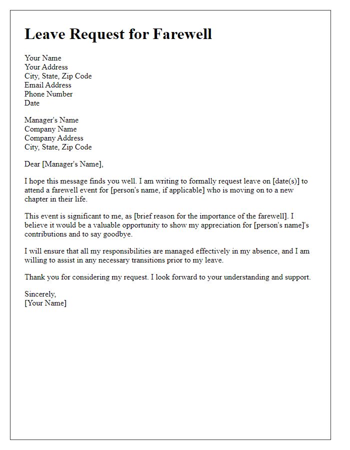 Letter template of leave request for farewell