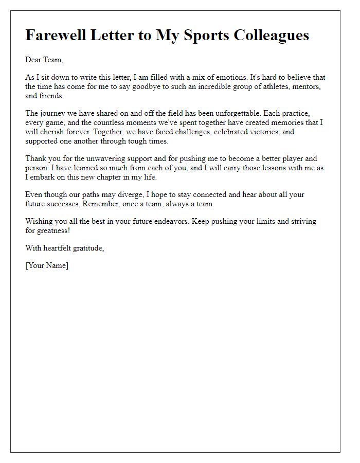 Letter template of emotional farewell to sports colleagues