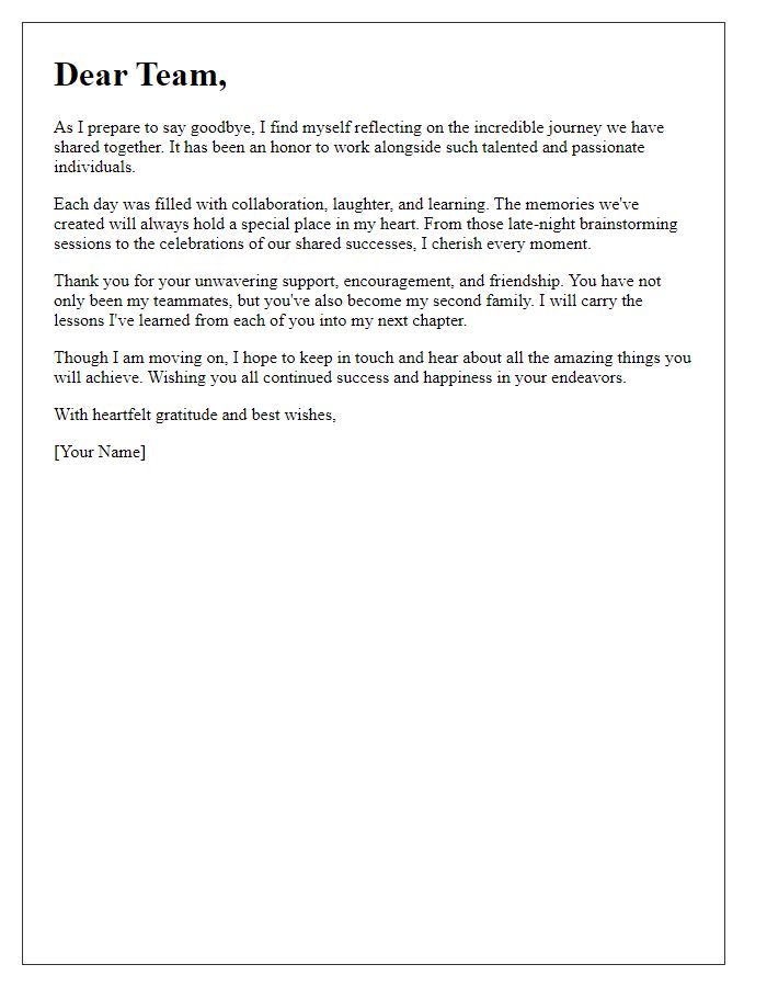 Letter template of heartfelt goodbye to teammates