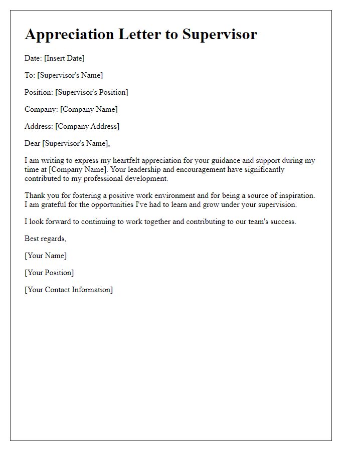 Letter template of appreciation letter to supervisor