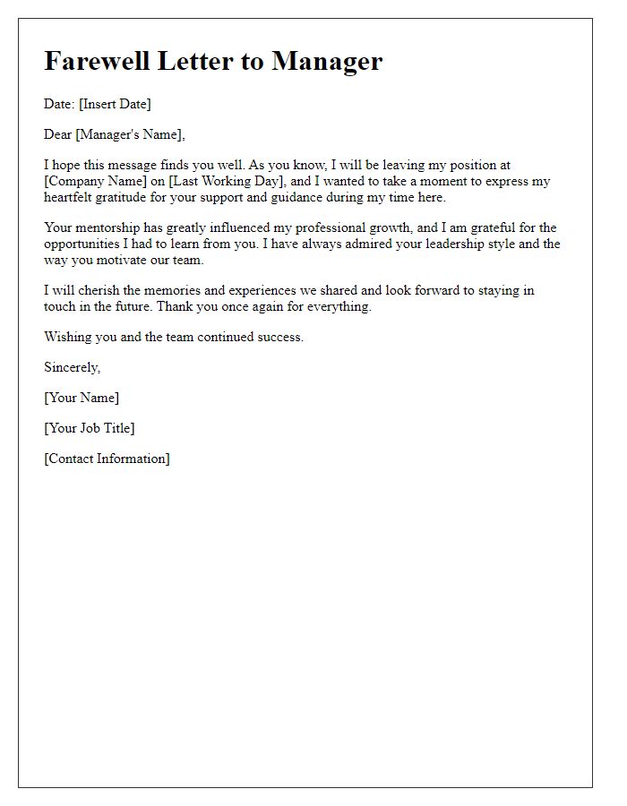 Letter template of farewell letter to manager