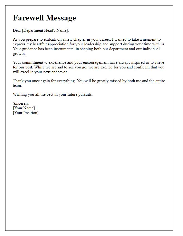 Letter template of farewell message to department head