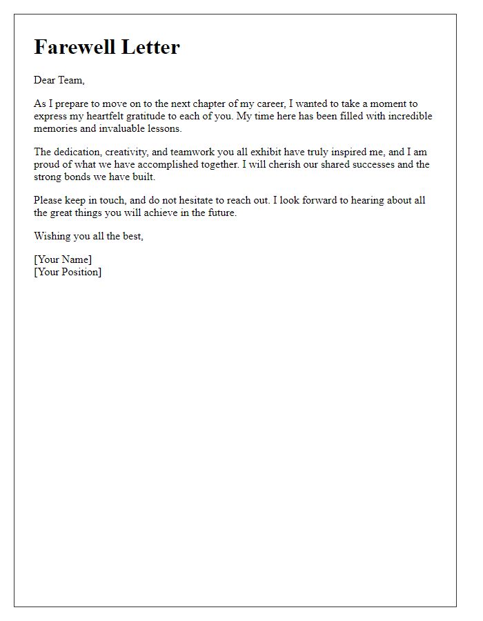 Letter template of executive resignation farewell to the team