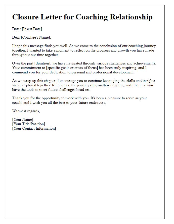 Letter template of closure for coaching relationship