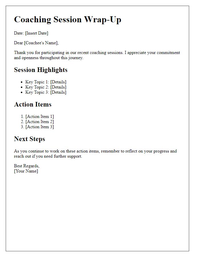 Letter template of wrap-up for coaching sessions