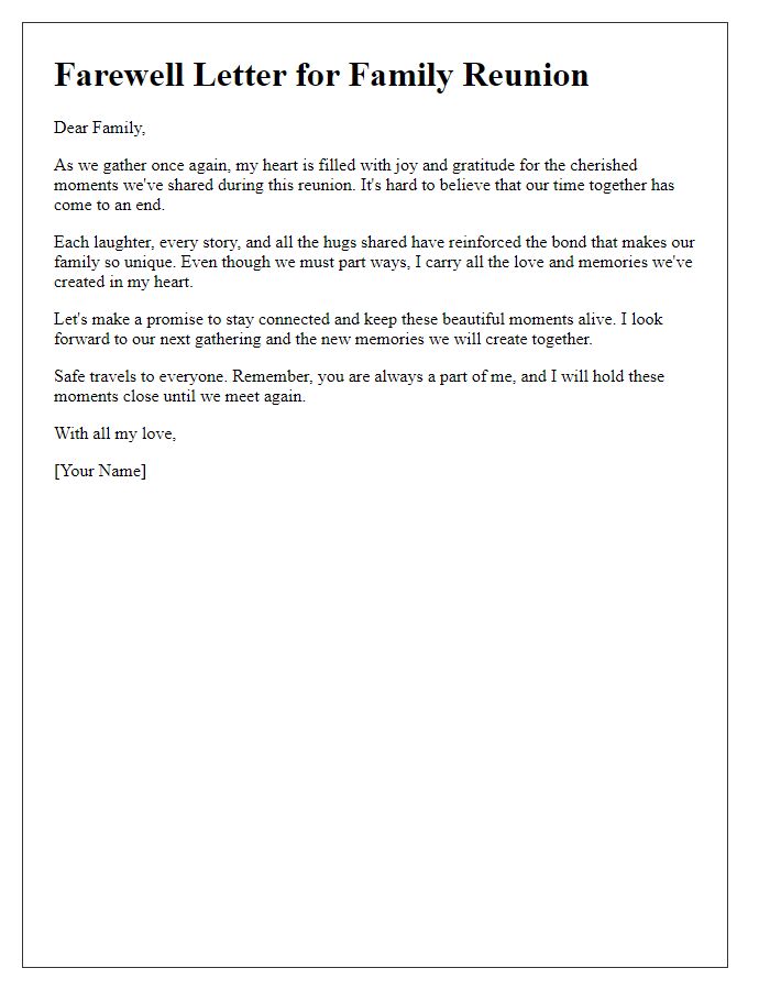 Letter template of heartfelt family reunion farewell