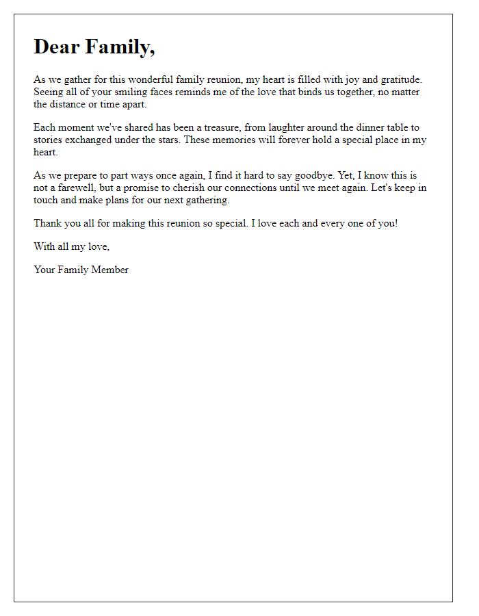 Letter template of touching family reunion parting