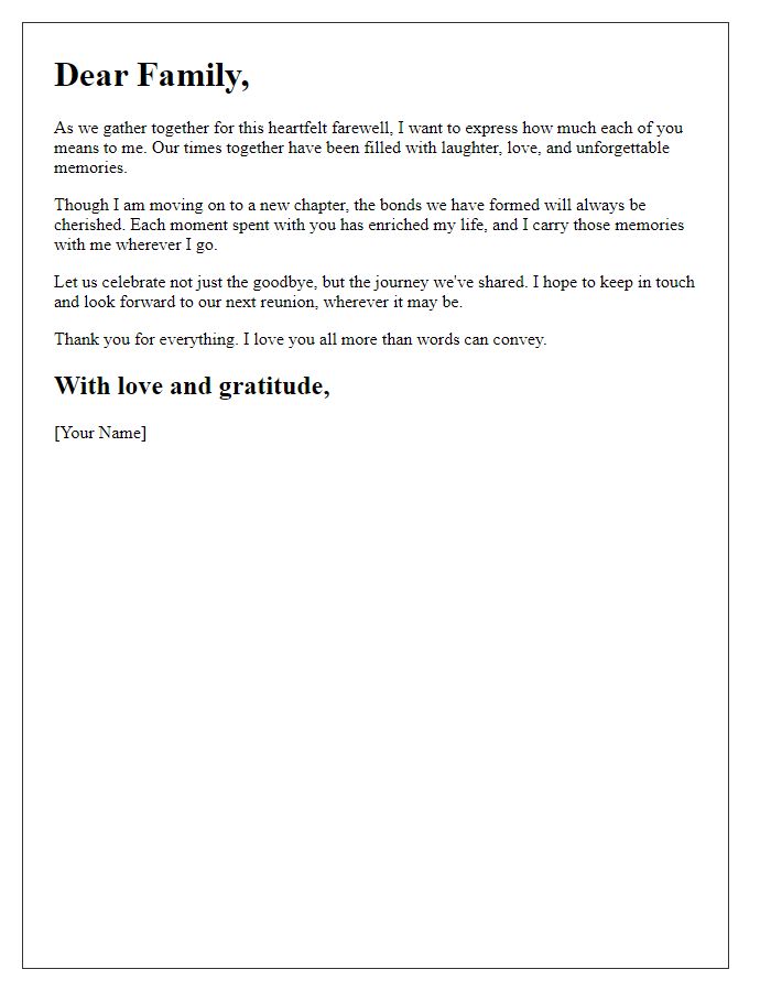 Letter template of uplifting family gathering farewell