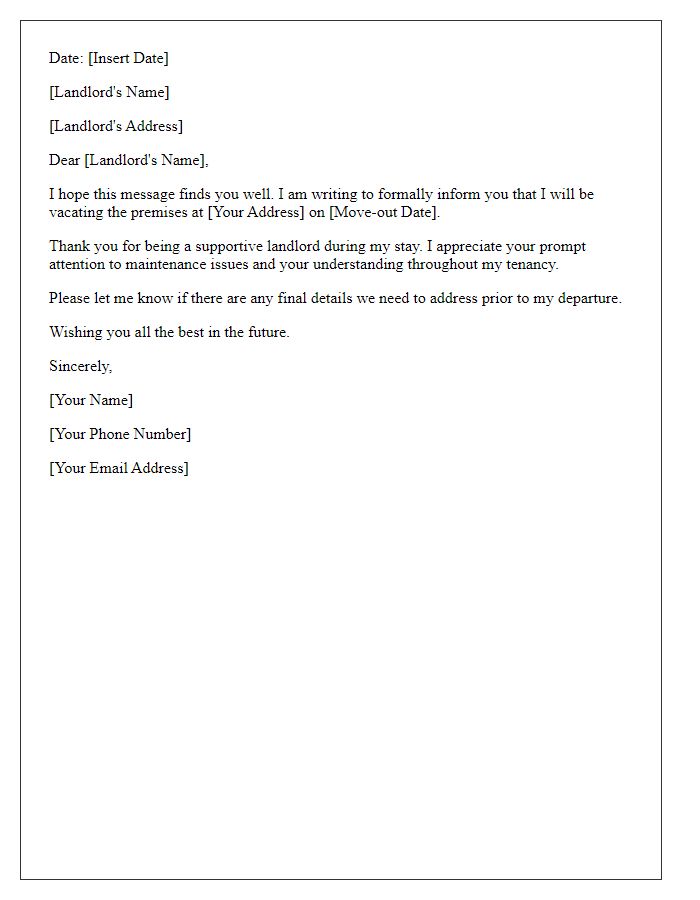 Letter template of concise farewell letter to landlord.