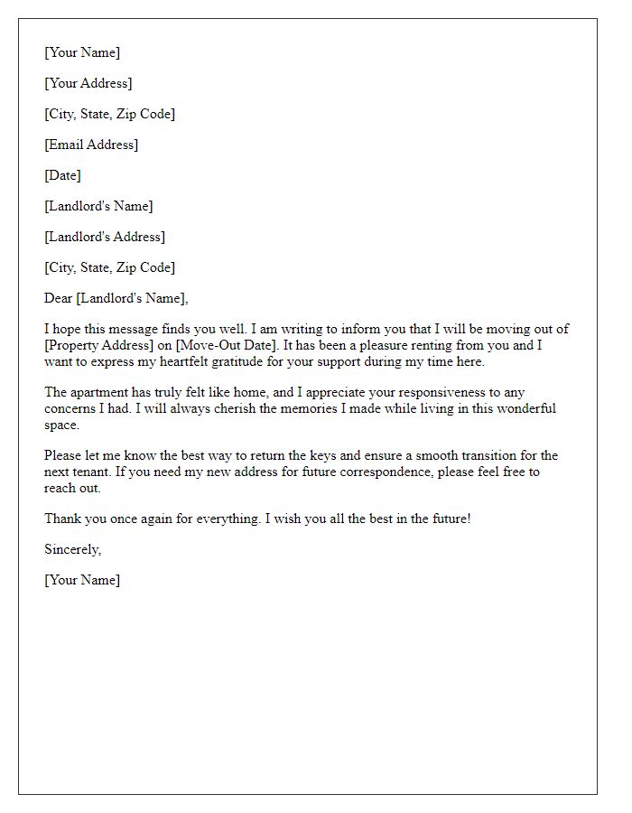 Letter template of personal farewell note to landlord.