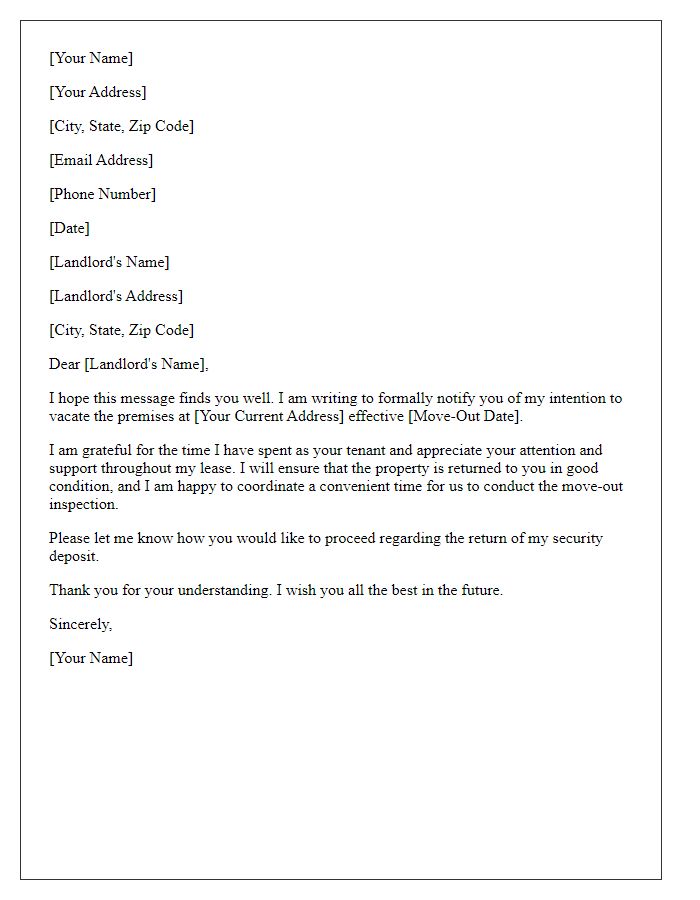 Letter template of respectful exit letter to landlord.