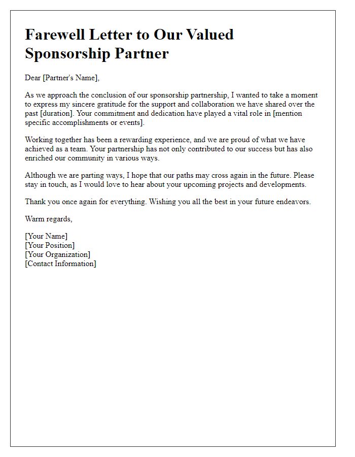 Letter template of farewell to sponsorship partnership