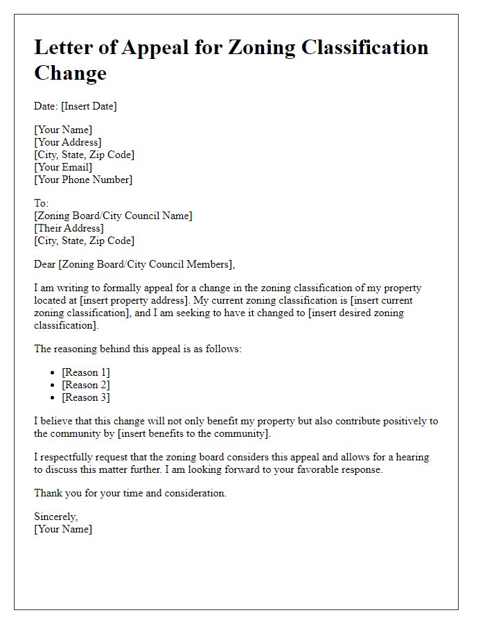 Letter template of appeal for zoning classification change