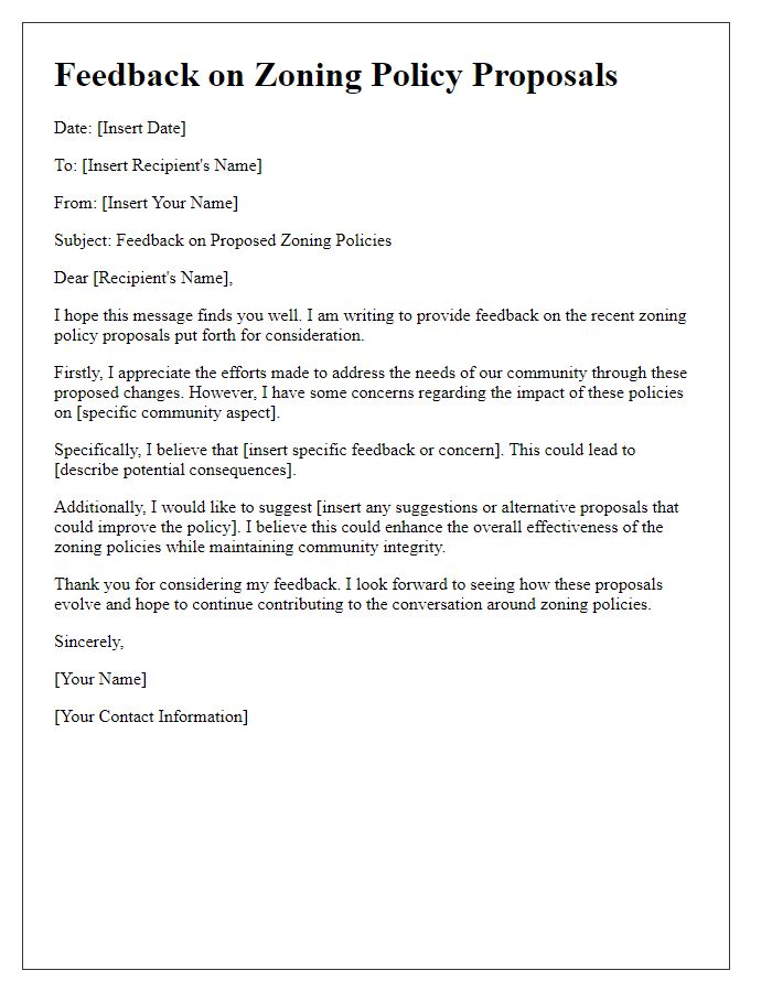 Letter template of feedback on zoning policy proposals