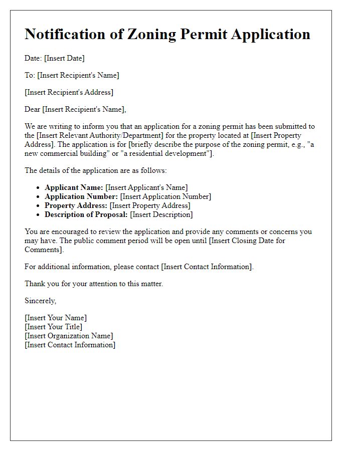 Letter template of notification for zoning permit application