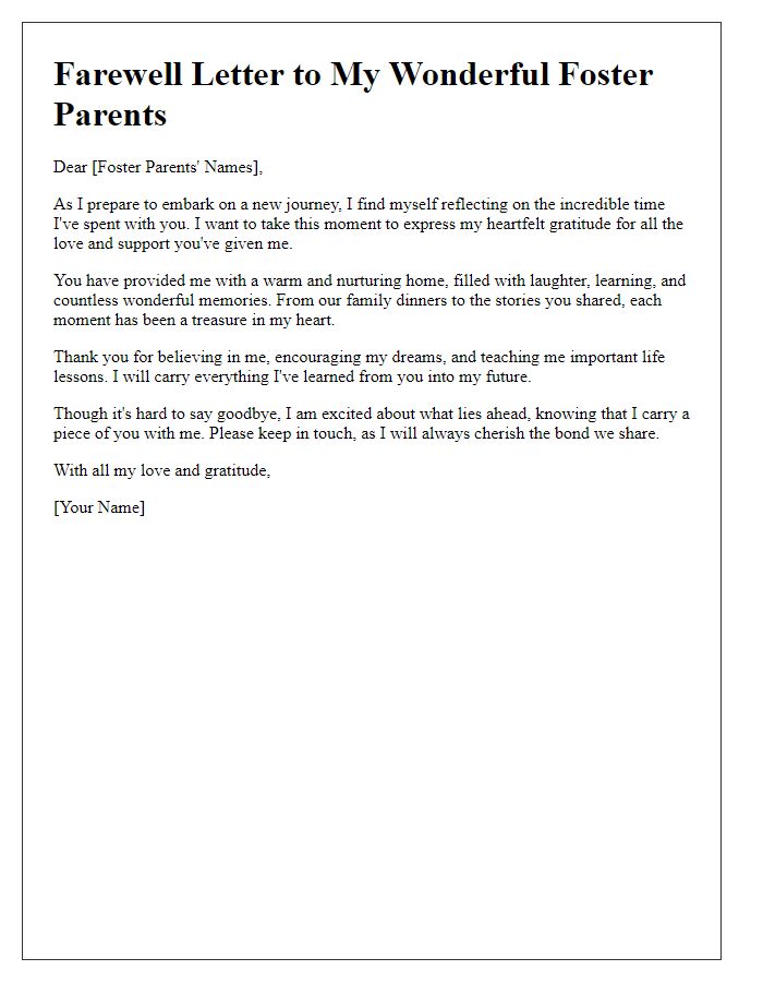 Letter template of farewell to foster parents