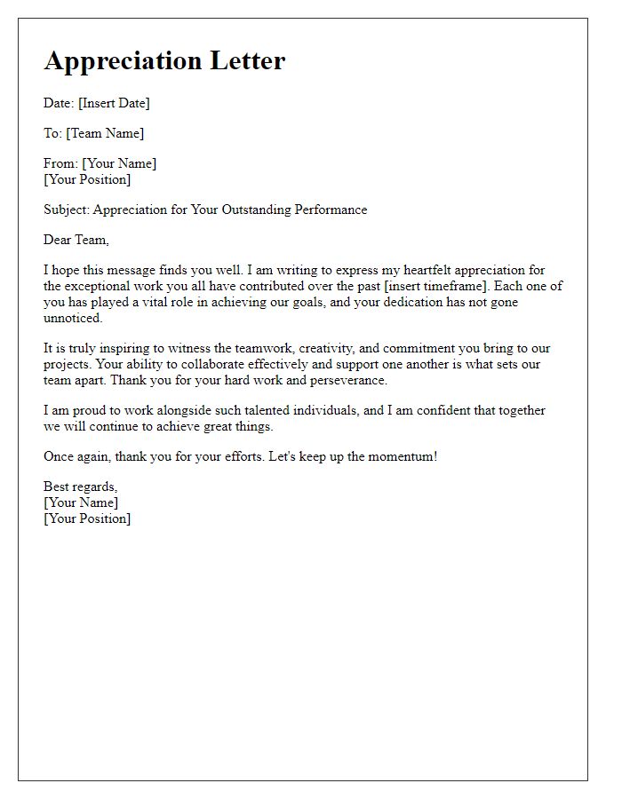 Letter template of appreciation letter to work team