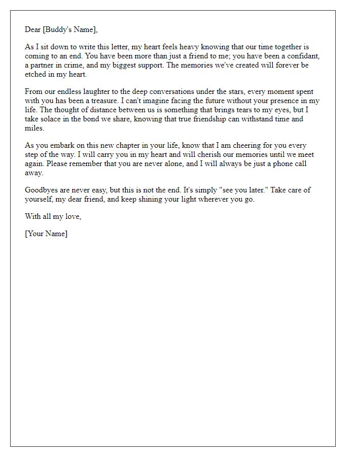 Letter template of an emotional goodbye letter to a close buddy