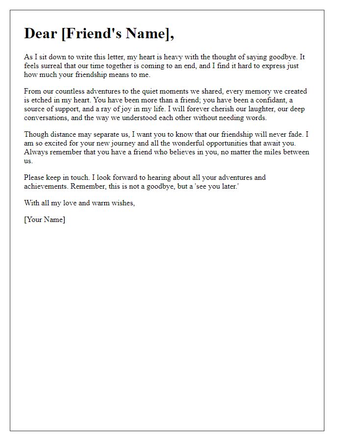 Letter template of heartfelt farewell to a dear friend