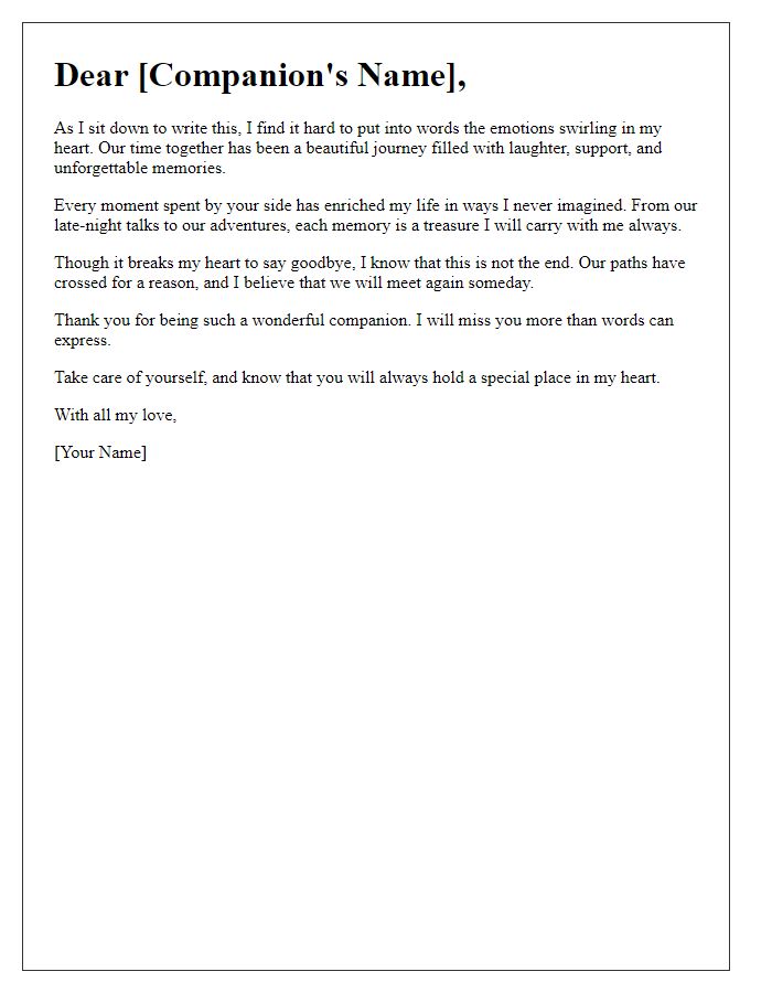 Letter template of a sentimental goodbye message to a companion