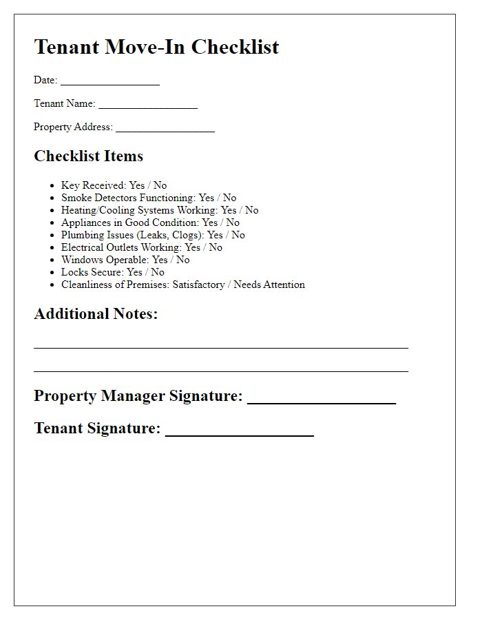 Letter template of tenant move-in checklist for property managers.