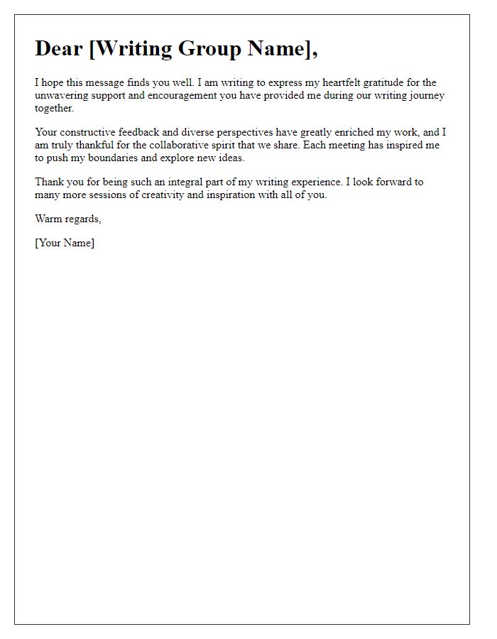 Letter template of gratitude for writing group support