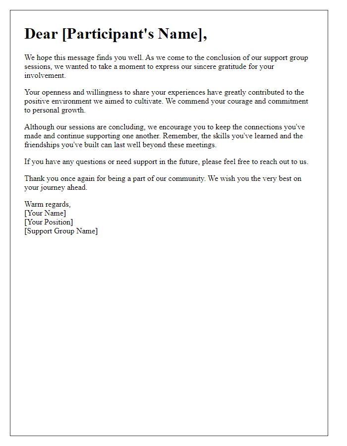 Letter template of concluding support group involvement