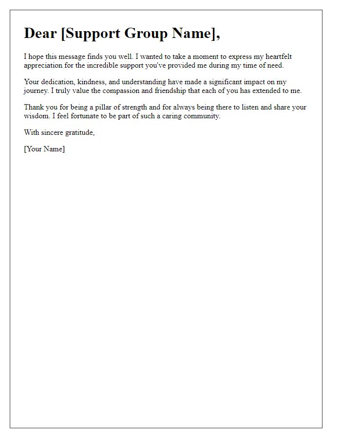 Letter template of expressing appreciation to support group