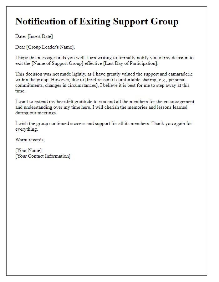 Letter template of notification for exiting support group