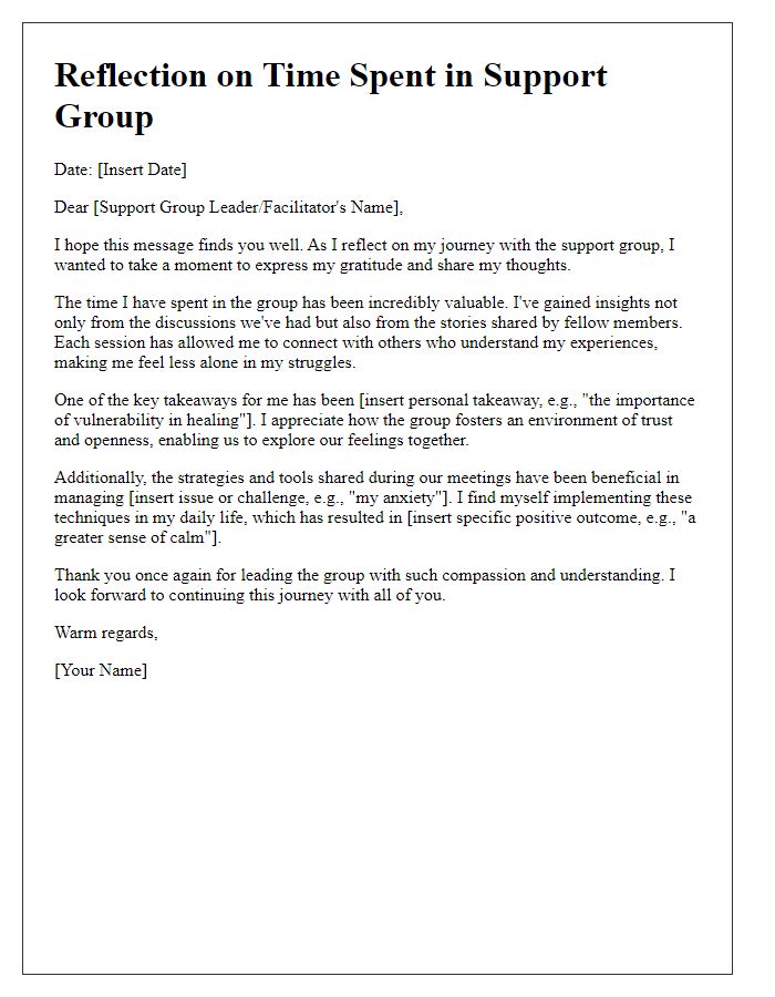 Letter template of reflecting on time spent in support group