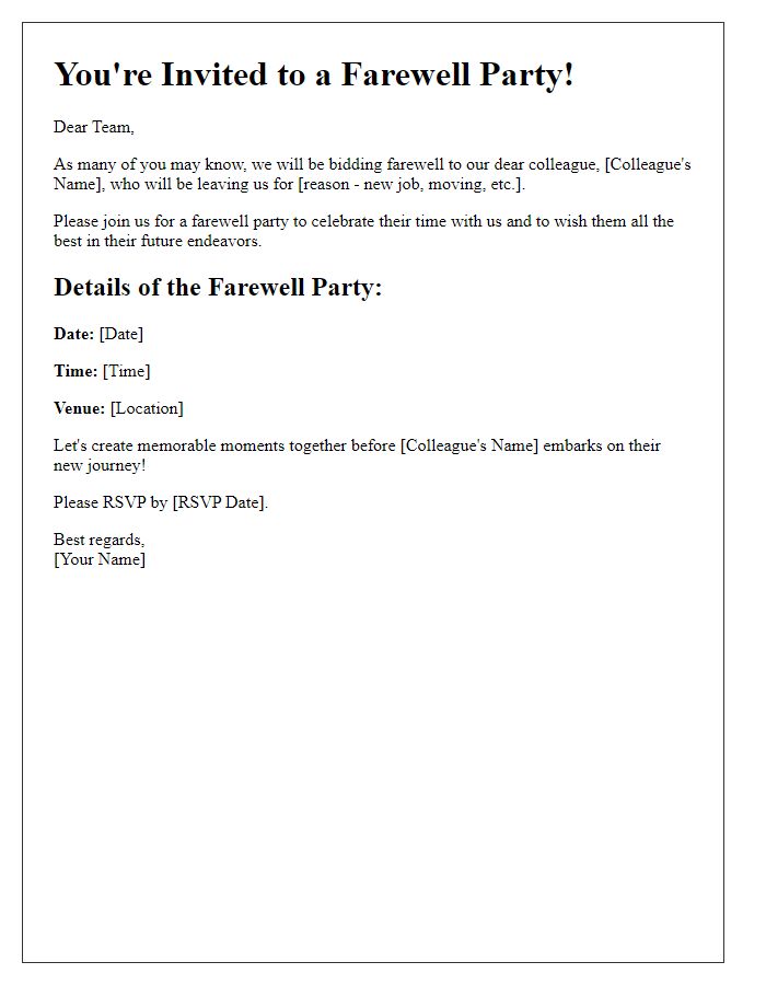 Letter template of farewell party invitation for colleagues