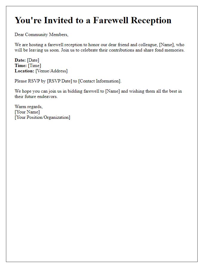 Letter template of farewell reception announcement for community