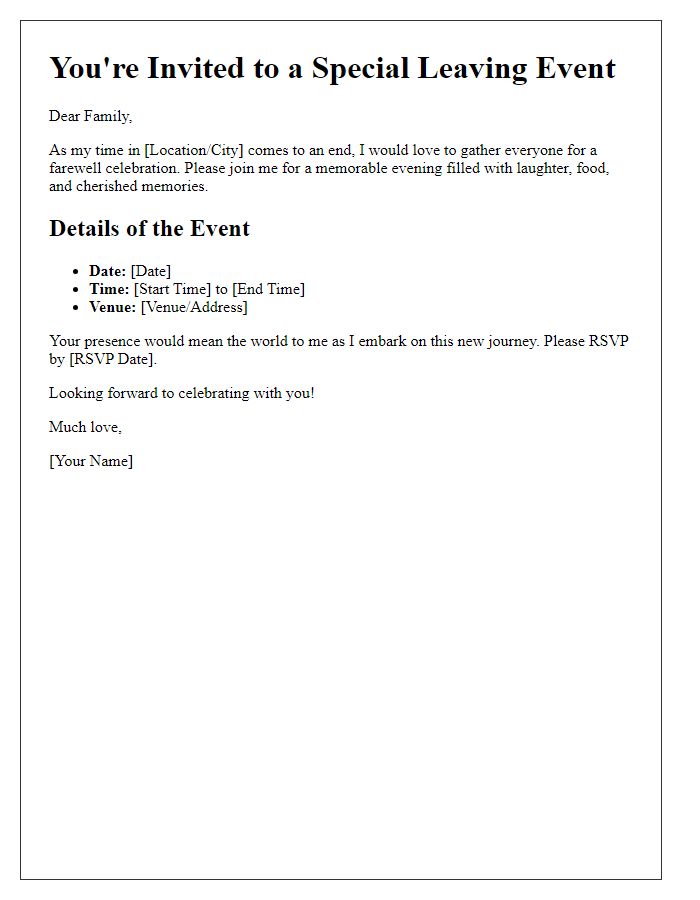 Letter template of leaving event invitation for family