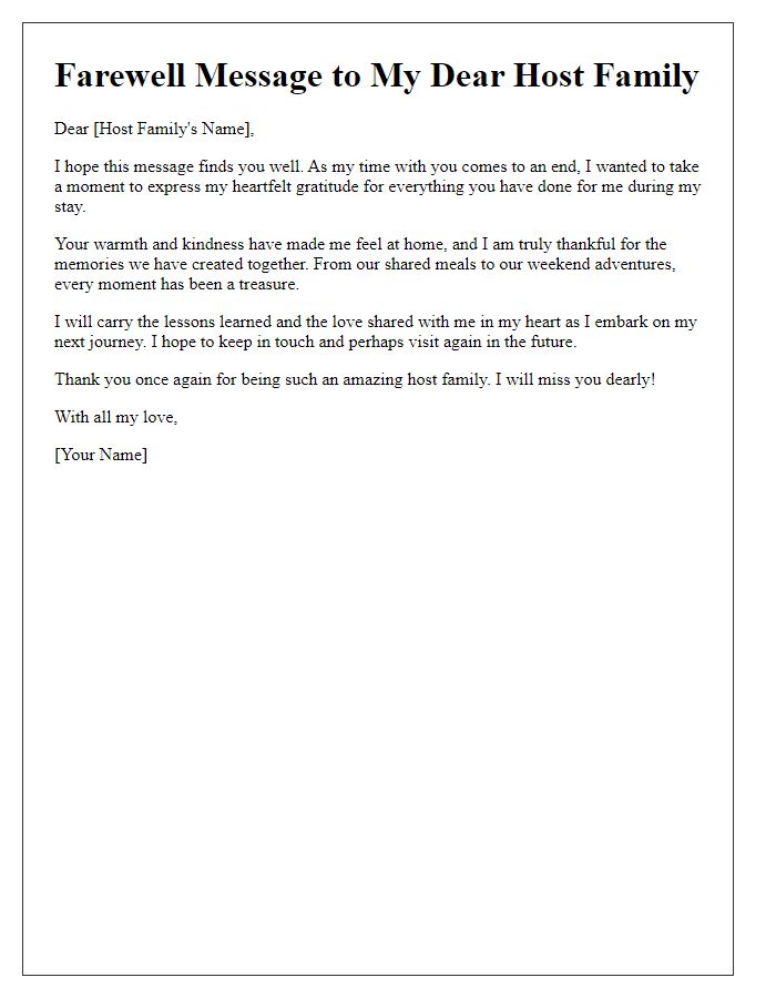 Letter template of farewell message to my dear host family.