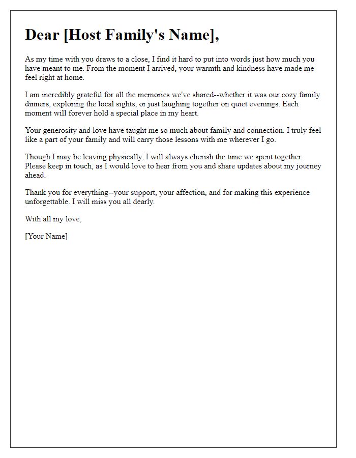 Letter template of goodbye filled with love for host family.