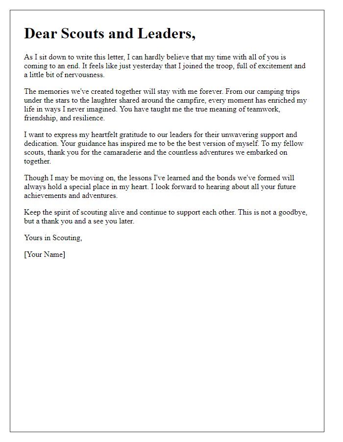 Letter template of heartfelt goodbye to scouts