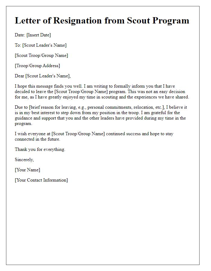 Letter template of leaving the scout program