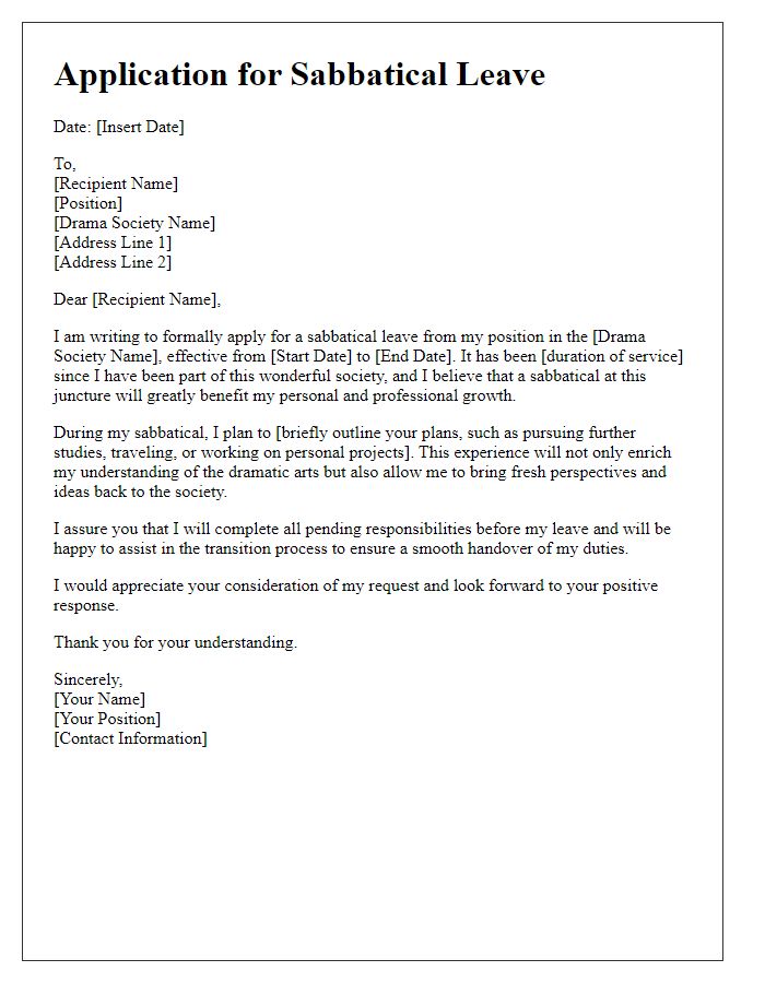 Letter template of application for sabbatical leave from drama society