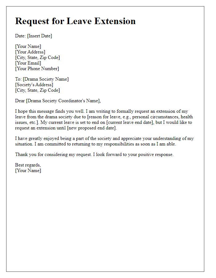 Letter template of extension request for leave from drama society